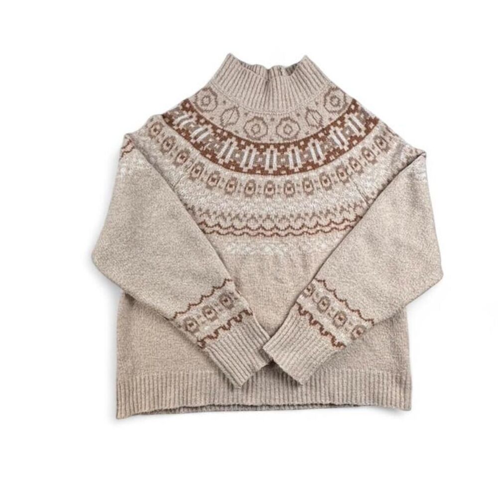 Cupcakes and Cashmere Fair Isle Sweater Womens M Cream Turtleneck Cozy Knit